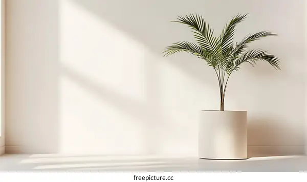 White Minimalist Room Interior With Palm Plant