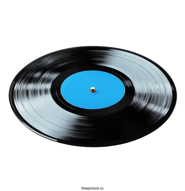 [Transparent Background PNG]Vintage Black Vinyl Record with Blue Label