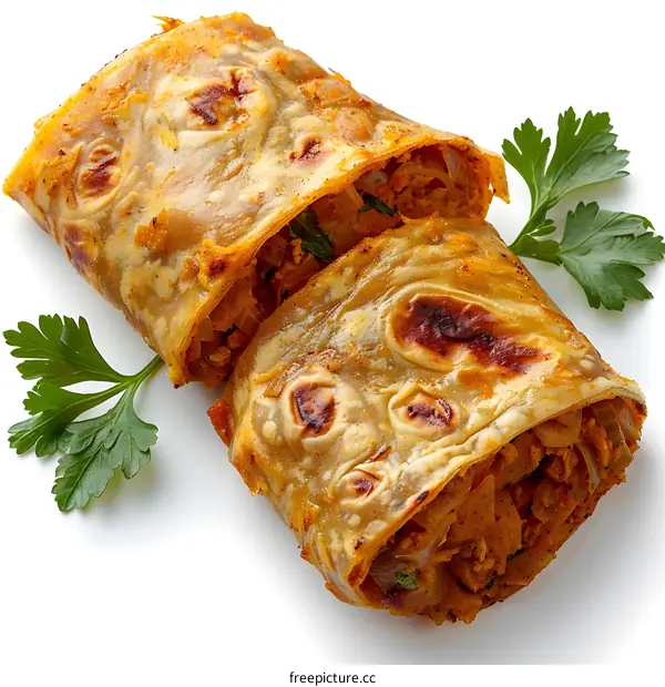 Delicious Indian Chicken Rolls on White Background