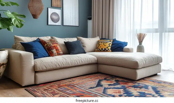 Modern Beige Sectional Sofa in a Cozy Living Room