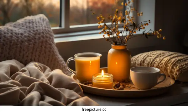 Cozy Home Decor With Candles And Flowers