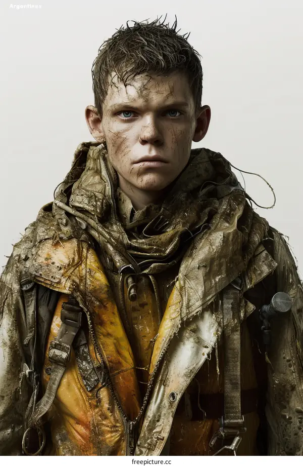 Portrait of a young male survivor in a post-apocalyptic world