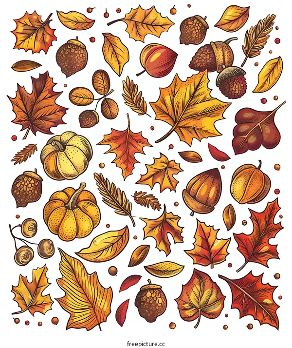 Autumn Leaves and Pumpkins Illustration