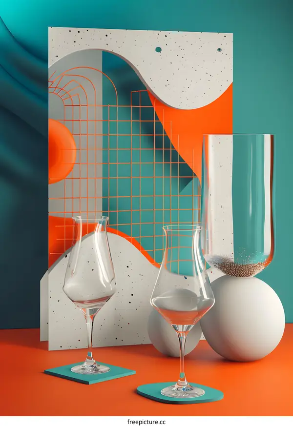 Abstract Glassware Still Life with Orange and Teal Background