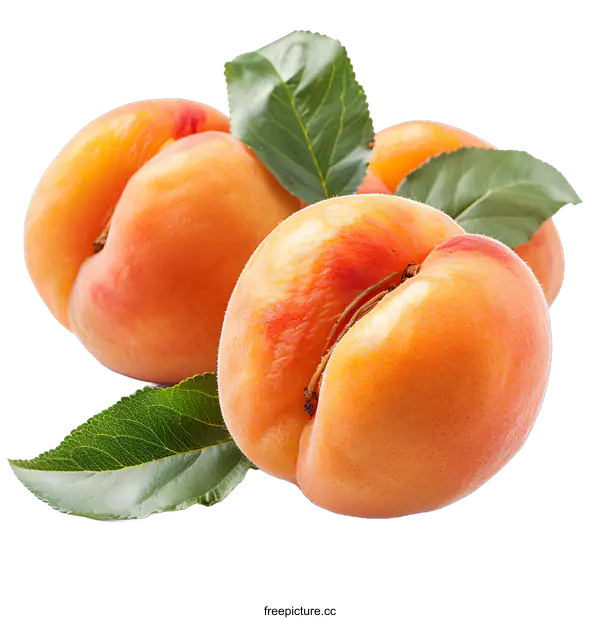 [Transparent Background PNG]Fresh peaches with leaves