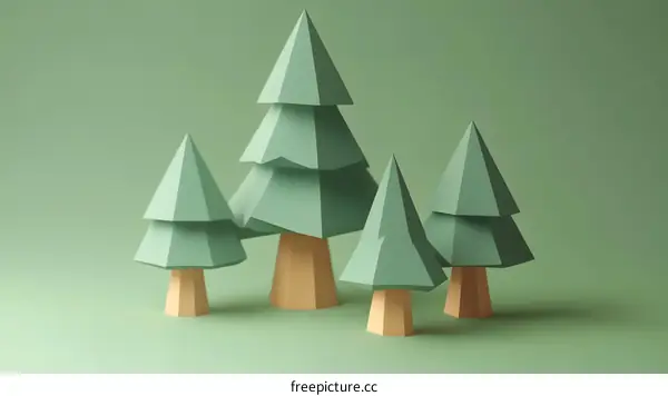 Green Papercraft Trees on Green Background