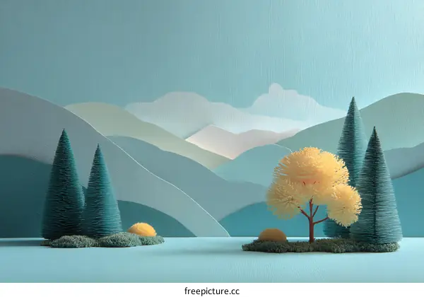 Pastel Landscape Illustration with Trees