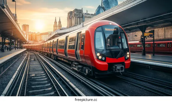 London Underground Train at a Station at Sunset