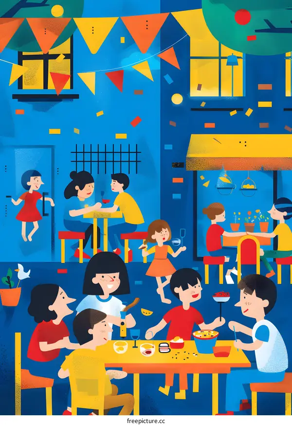 Happy Friends Gathering for Dinner at Night