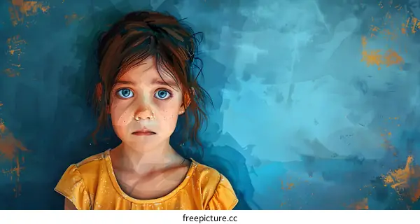 Portrait of a young girl with freckles and blue eyes