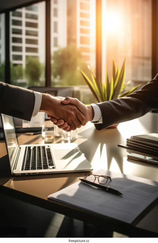 Businessmen shaking hands in the office