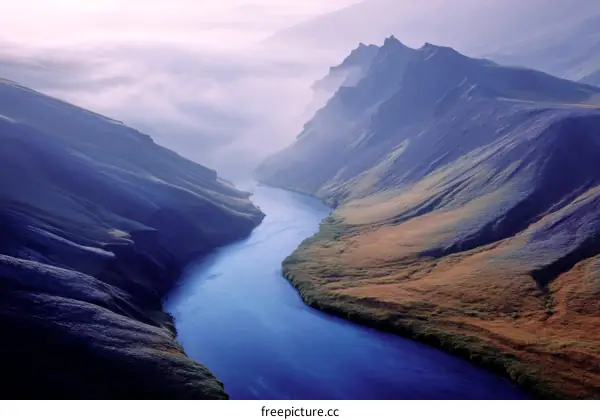 Majestic River Winding Through Mountainous Landscape