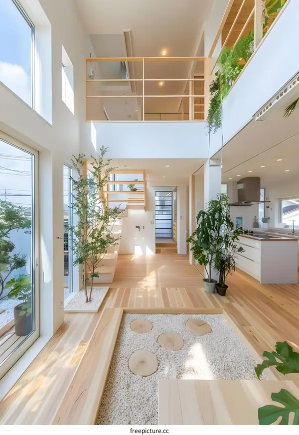 Modern Japanese Home Interior Design With Wood And White Gravel