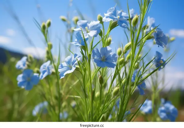 Close-up of Blue Flax Flowers in a Field