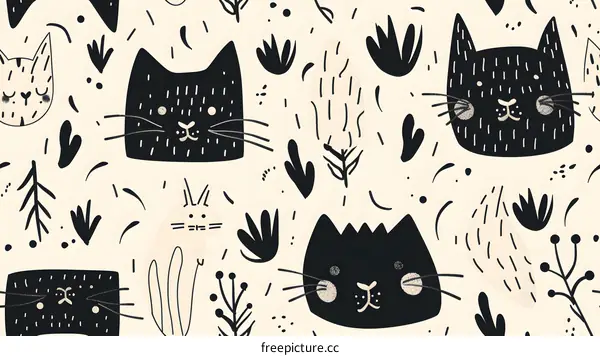 Cute Black Cat Cartoon Pattern