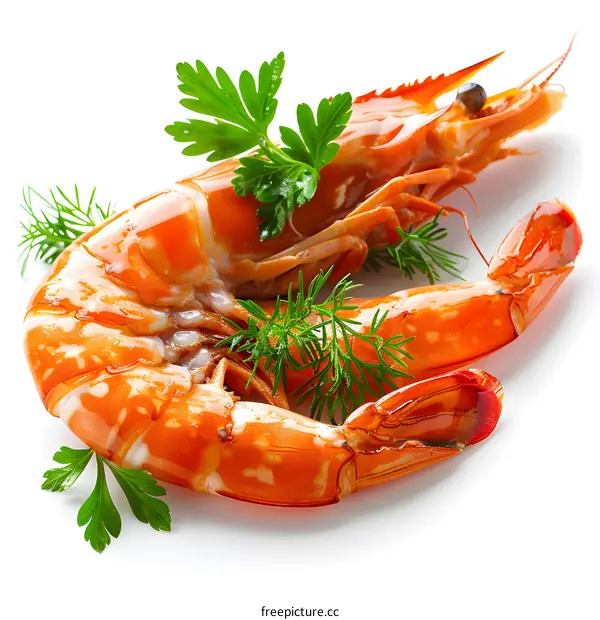 Cooked tiger prawns with herbs