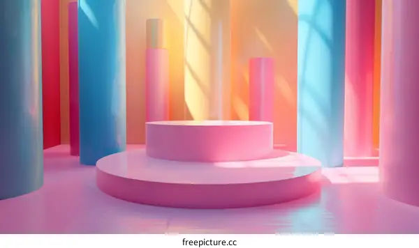 Colorful Cylindrical Columns and Pink Pedestals