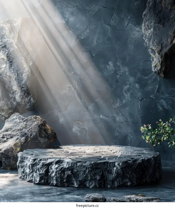 Stone Podium in a Cave with Sunlight