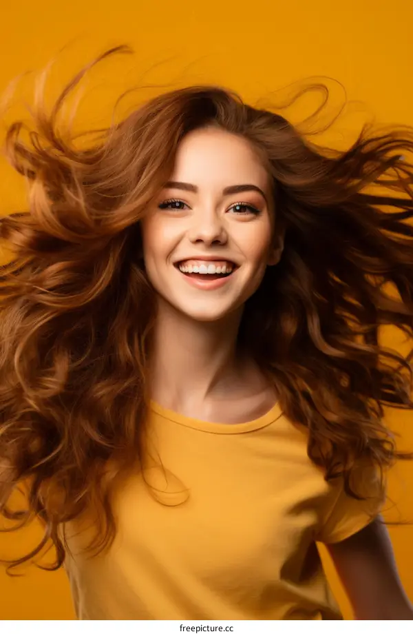 Portrait of a happy young woman with long red hair