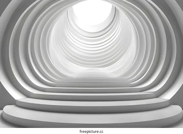 Abstract White Circular Tunnel With Staircase