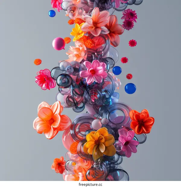 Colorful 3D flowers and balls
