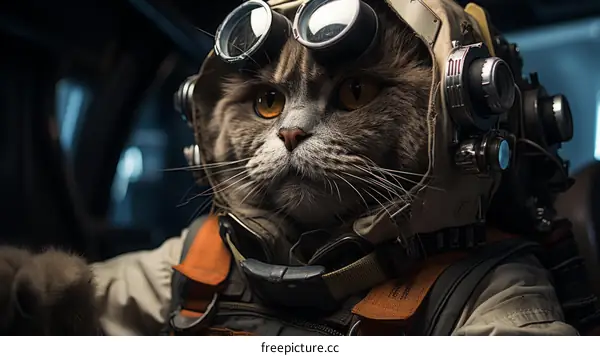 Curious Cat with Pilot Helmet and Oxygen Tank
