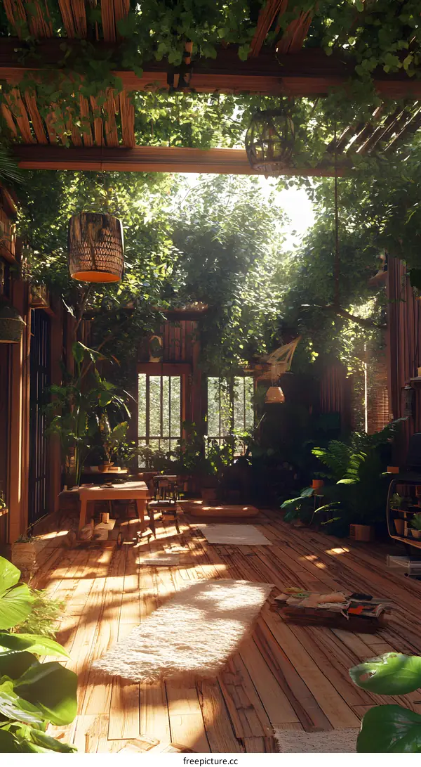 Sunlight Through Greenery In An Indoor Garden