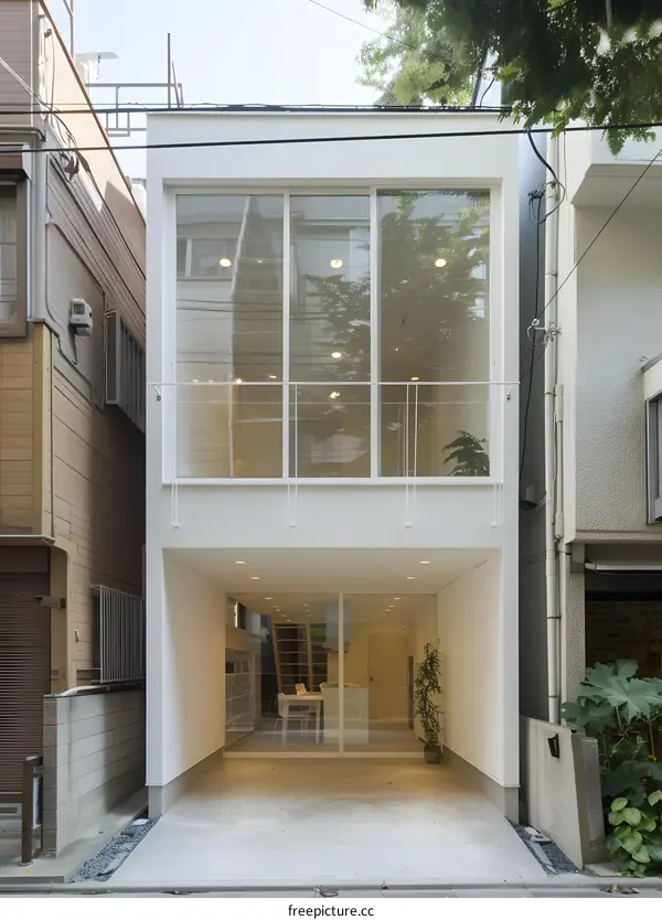 Modern Japanese House with Large Glass Windows and Minimalist Design