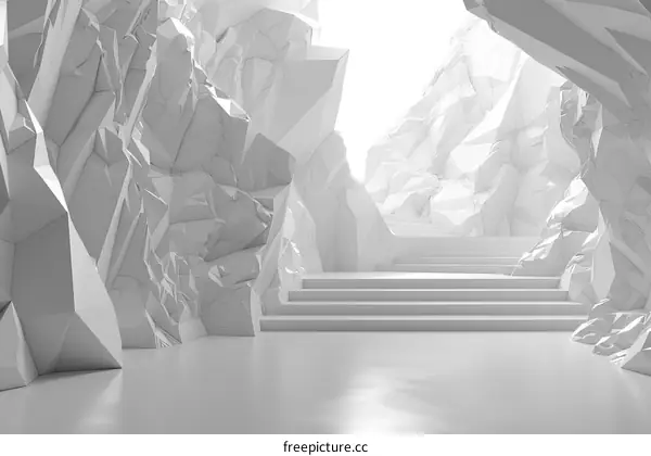 Surreal Abstract Cave Interior with Stone Stairs 3D Rendering