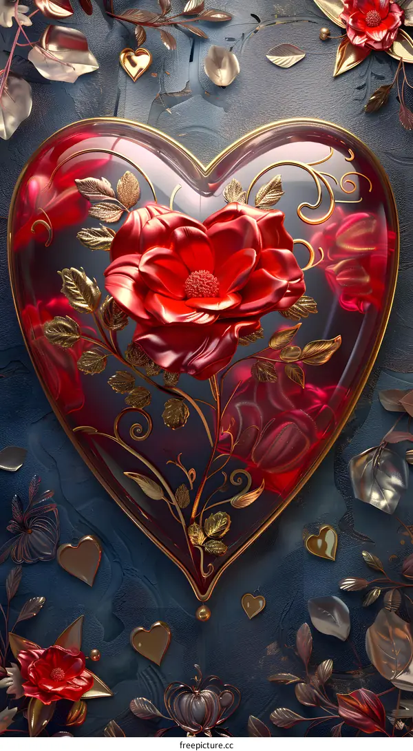 A golden heart-shaped glass vase