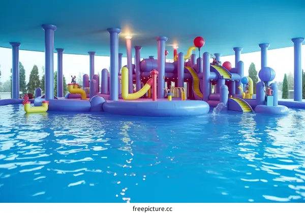 Colorful Inflatable Water Park with Slides and Pools