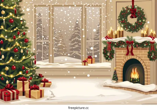 Christmas Tree by the Fireplace