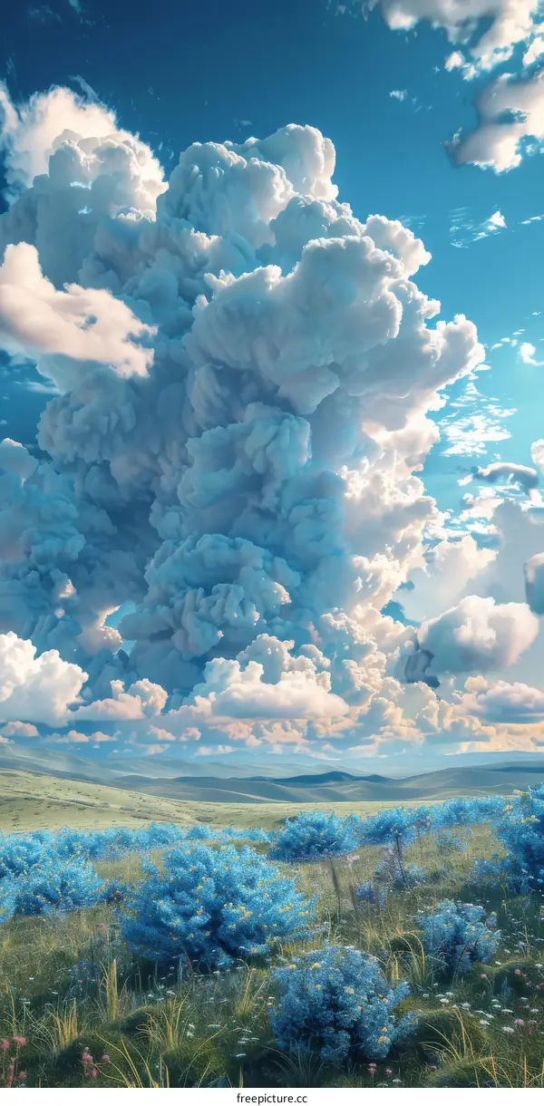 Blue Sky with White Cumulus Clouds