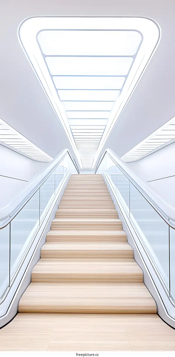 Modern Staircase Interior Design With White Walls And Wooden Steps