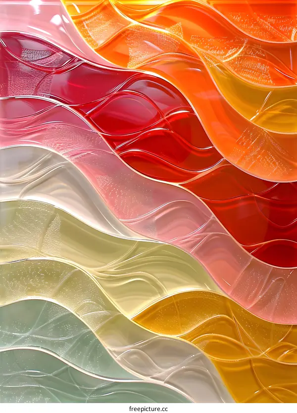 Colorful 3D rendering of a wavy glass surface