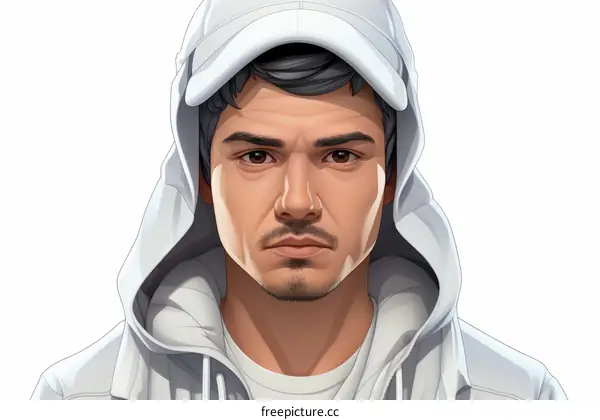 Digital Illustration of a Young Man with a White Hoodie