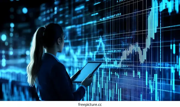 Business Woman Analyzes Financial Data on a Futuristic Display