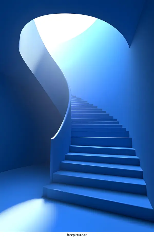 Blue Abstract Spiral Staircase With Light