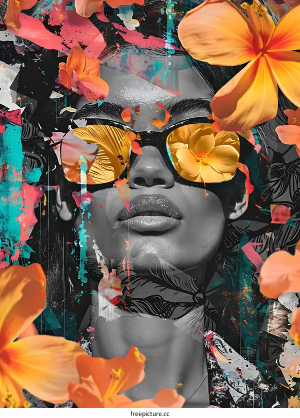 Woman in Sunglasses with Flowers