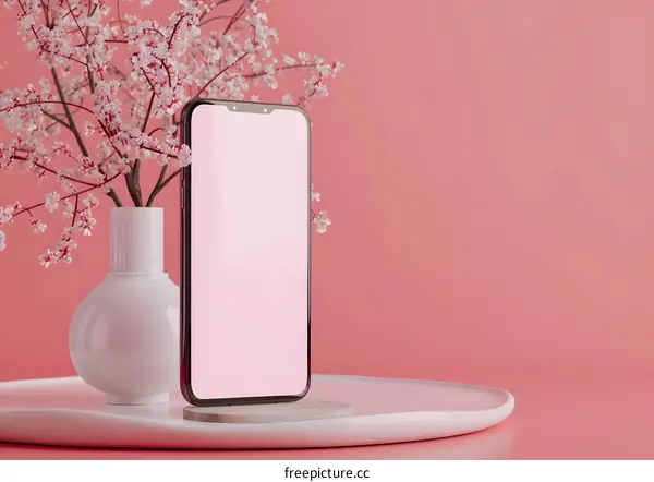 Pink Background with Phone and Flower Mockup