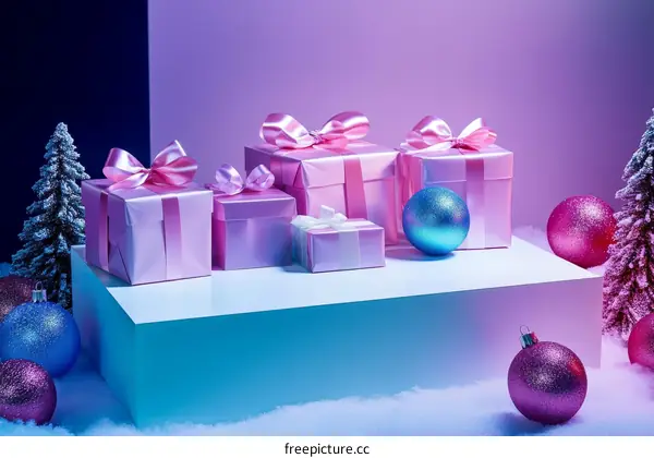Pink Christmas Gifts on a Podium Display