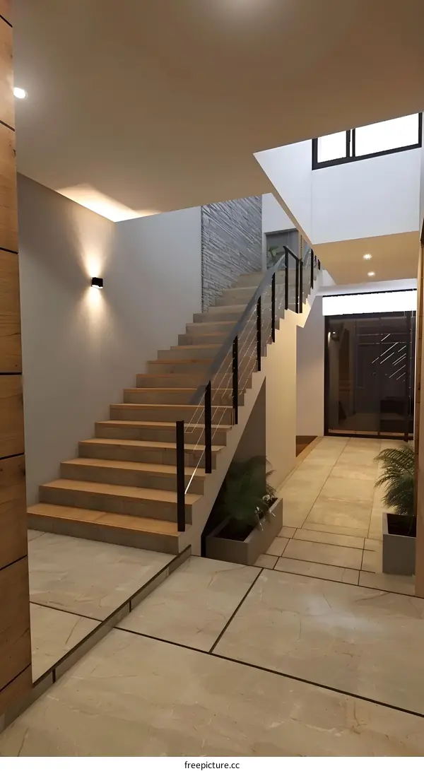 Modern Interior Design Staircase with Wood Steps