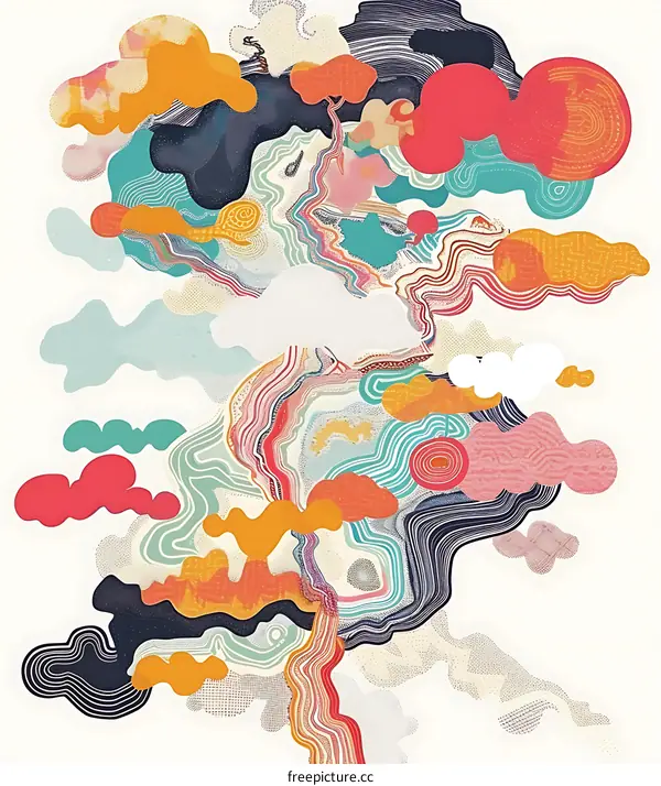 Abstract Colorful Illustration with Geometric Shapes and Lines