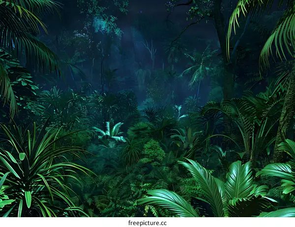 Tropical Rainforest Night Scene Illustration