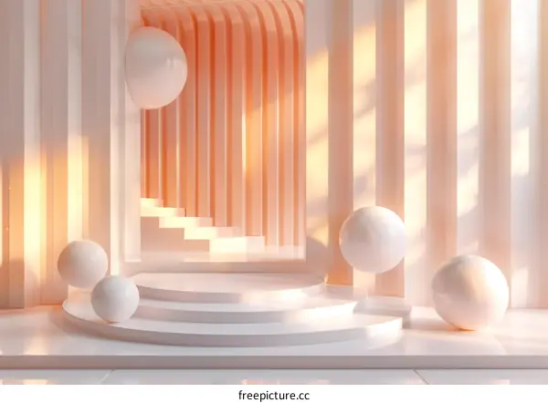 Floating Spheres and Podium in Minimalist Room