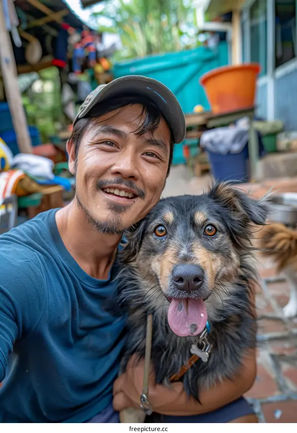 Smiling man with a dog