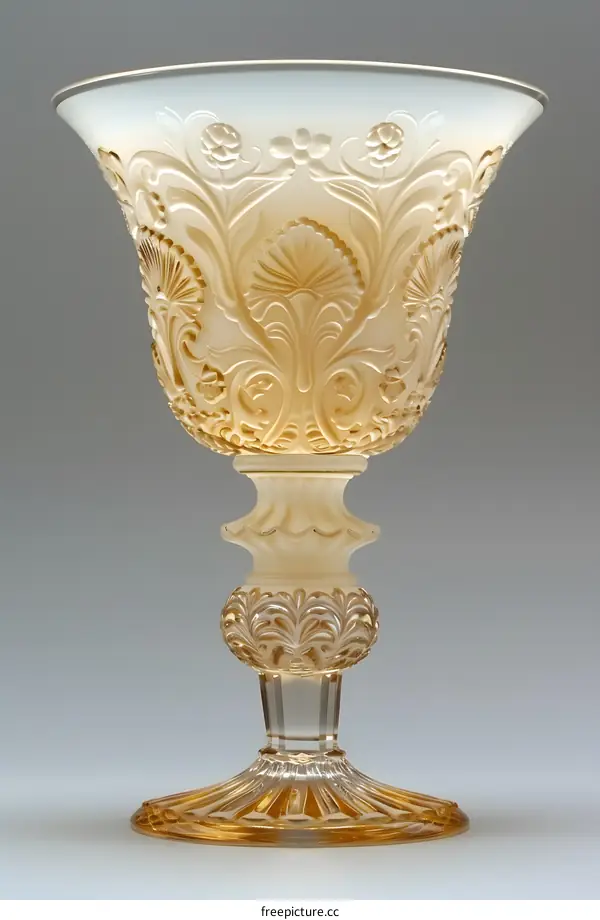 Ornate Glass Goblet With Detailed Floral Etched Design