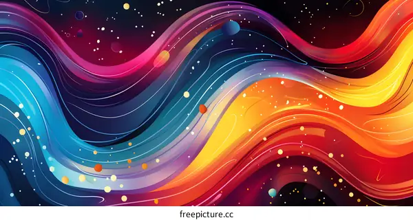 Colorful abstract painting with flowing lines and shapes