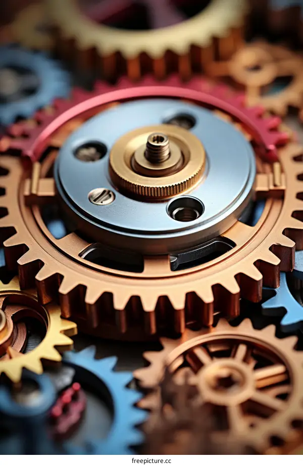 An illustration of a variety of gears in muted colors with a shallow depth of field