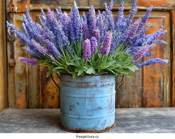 Rustic Lavender Bouquet in Vintage Tin Vase
